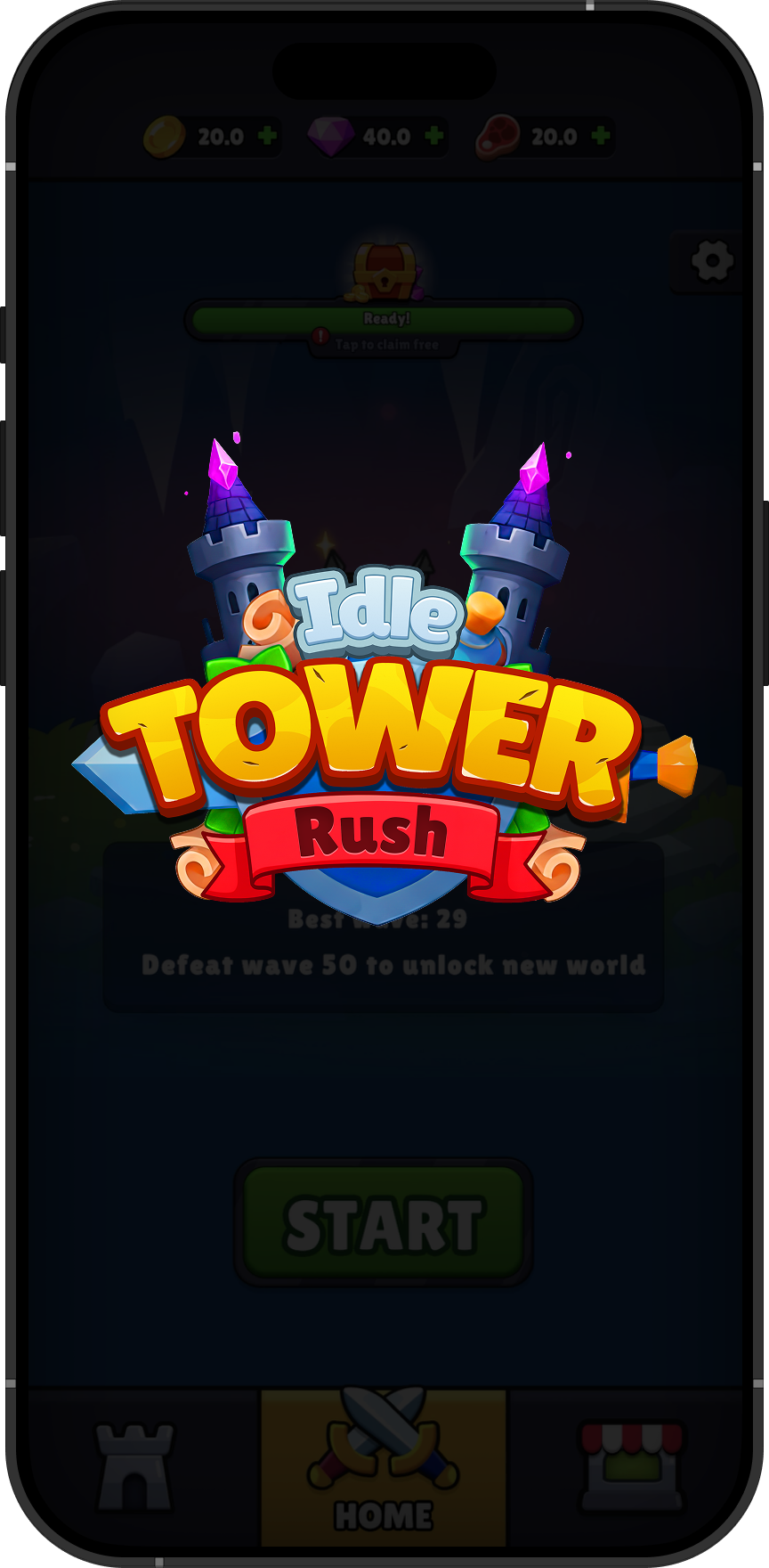 Idle Tower Rush game on phone